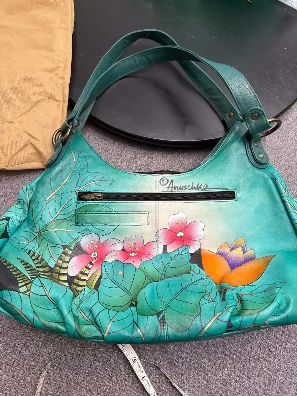 Anuschka Hand Painted Leather Large Ruched Hobo Brazilian Beauties